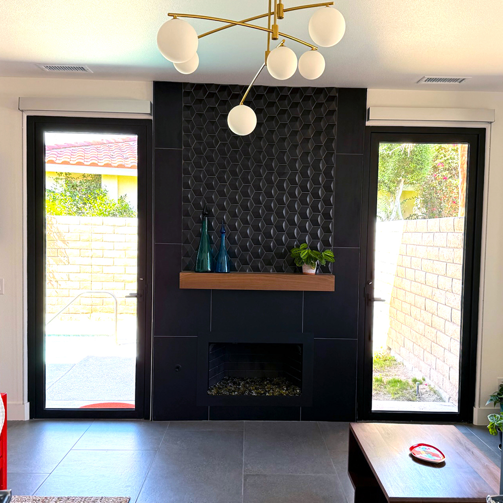 Updated fireplace in Sun Villas guest suite – part of a Palm Springs home renovation